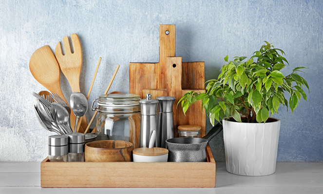 counter-space-organizer-bamboo-tools-glass-jar-herbs-kitchen-utensils