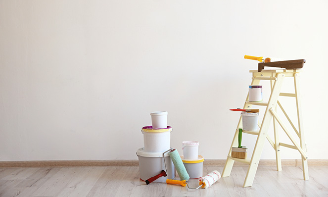 paint-buckets-light-wood-floor-ladder-paint-rollers