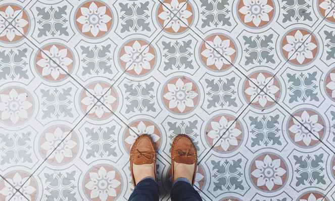 teal-red-pattern-tile-brown-loafers-styliish-tile-floor-
