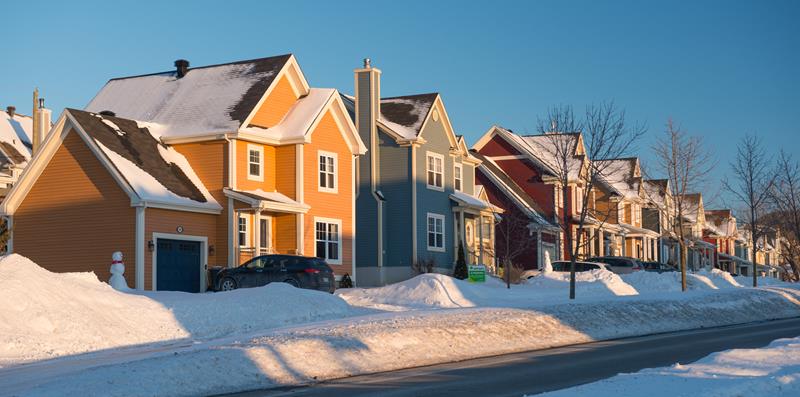 Colorful neighborhood winter housing market